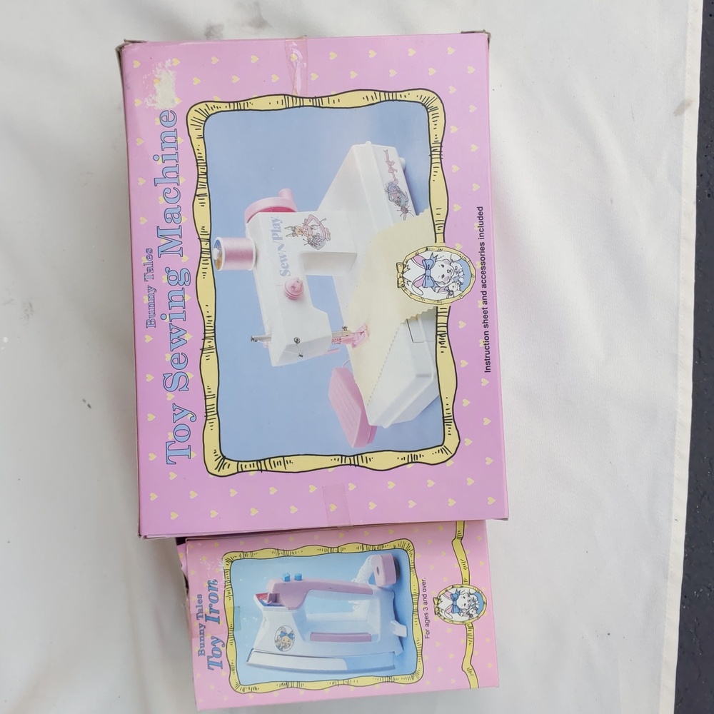 Vintage Toy Sewing Machine and Toy Iron